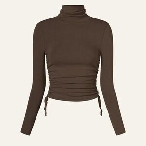 OGL Eco-MiyaMoon® Cinched Sides Cropped Turtleneck Top brown XS